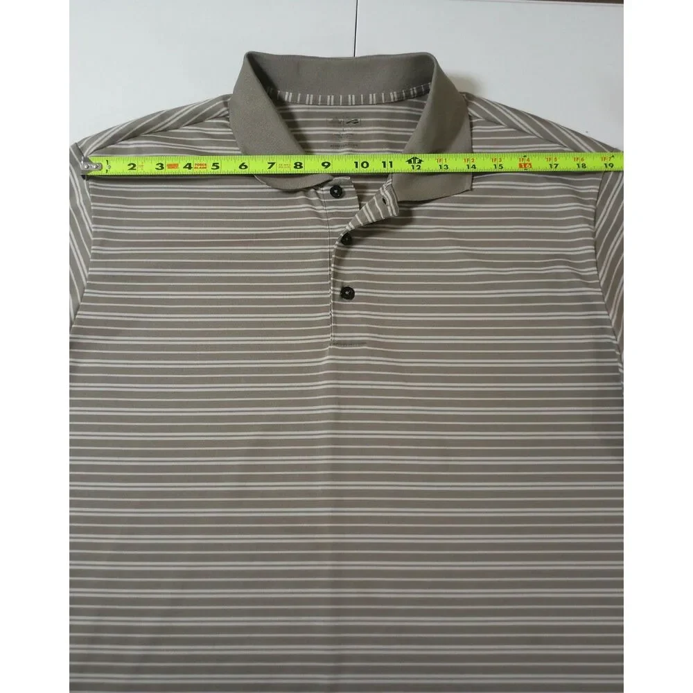 Adidas Golf Polo Men's Large Taupe Gray White Striped Performance Shirt